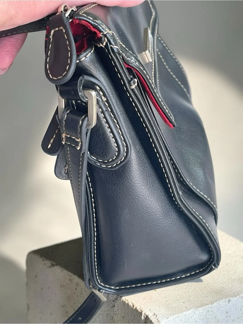 Vintage Liz Claiborne Black Faux Leather Crossbody Bag w Built-In Wallet